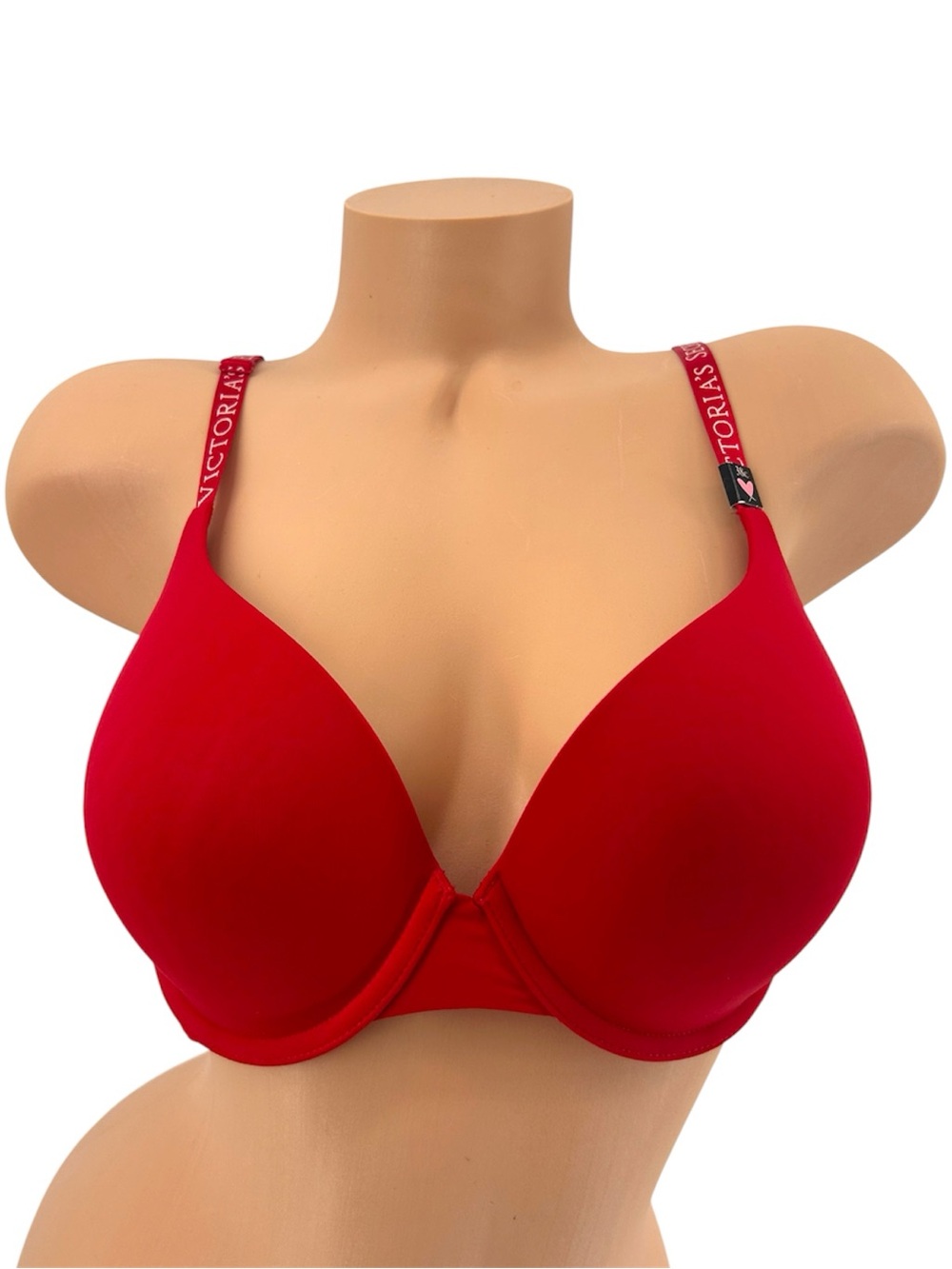 NEW Victoria’s Secret Red Logo Strap T-Shirt Push-Up Full Coverage Bra Size 38C - Picture 1 of 12